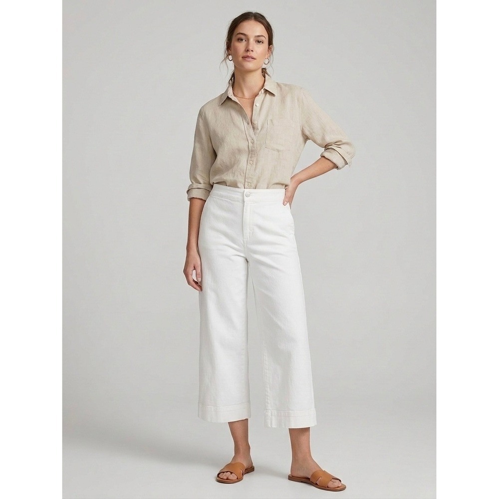 Lauren Ralph Lauren White Wide Leg Cropped Pants Side Zip High Rise Size 6